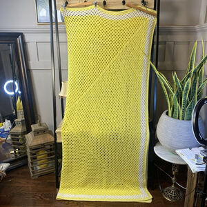 Vintage Handmade Granny Square Crochet Afghan Blanket Pink Yellow White Throw68”